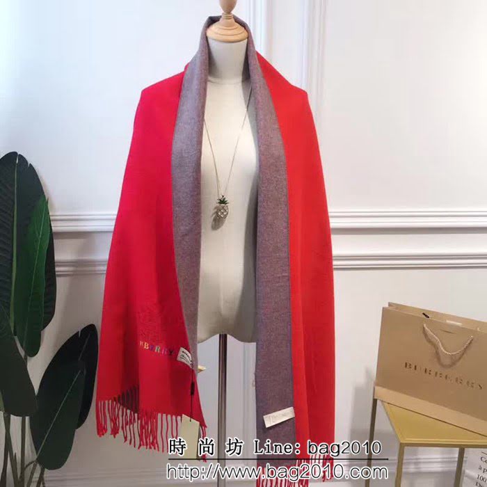 BURBERRY巴寶莉 2018新款 雙色雙面彩色刺繡羊絨圍巾 LLWJ6272